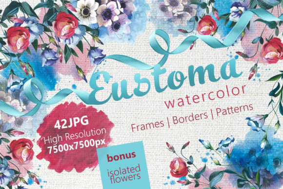 Beautiful Eustoma Watercolor Set: A Versatile Illustrations Boost for Content Creators
