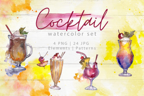 Beverages Collection Watercolor Set: A Polished Graphic Design Asset for Content Creators
