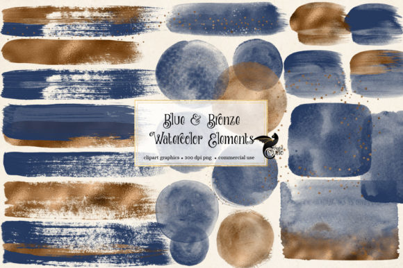 Blue and Bronze Watercolor Elements: A Designer’s Perspective on Creative Illustrations