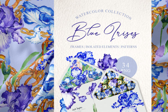 Blue Irises Inspiration Watercolor for Embroidery Projects