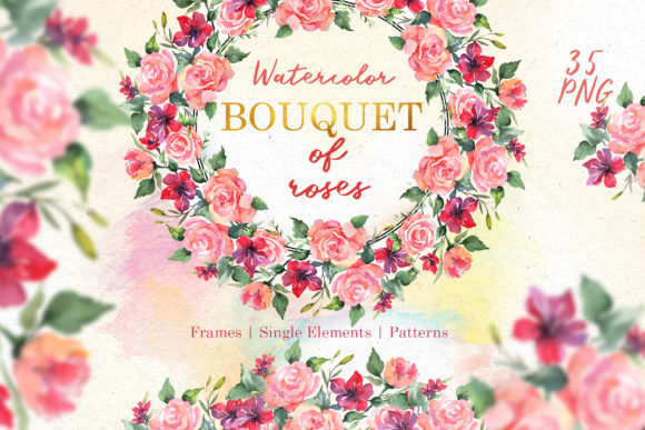 Bouquet with Watercolor Agate Roses: A Versatile Illustration for Creative Projects