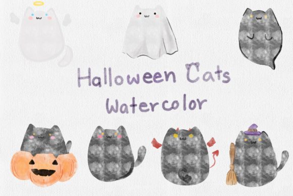 Cute Halloween Cat Watercolor for Real Embroidery Projects