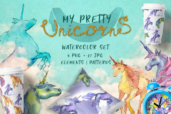 Cute Unicorn Horse Watercolor Collection Set: A Versatile Illustration for Crafters