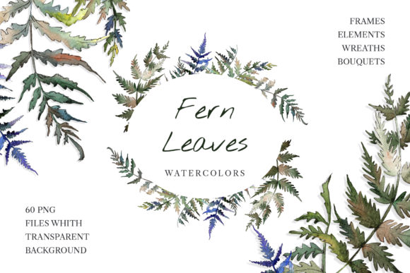 Fern Leaf Clipart Watercolor for Local Business Branding