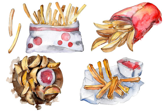 French Fries with Sauce Watercolor Review for Embroidery Projects