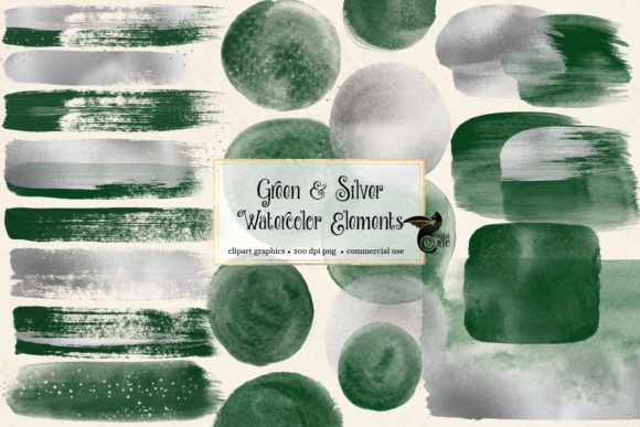 Green and Silver Watercolor Elements for Editorial Design