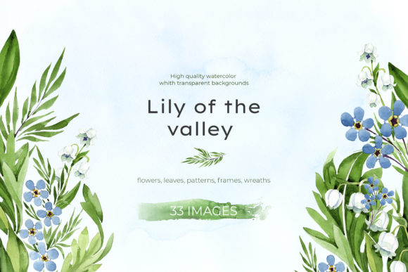 Lily of the Valley Watercolor and Forget-me-nots Illustrations