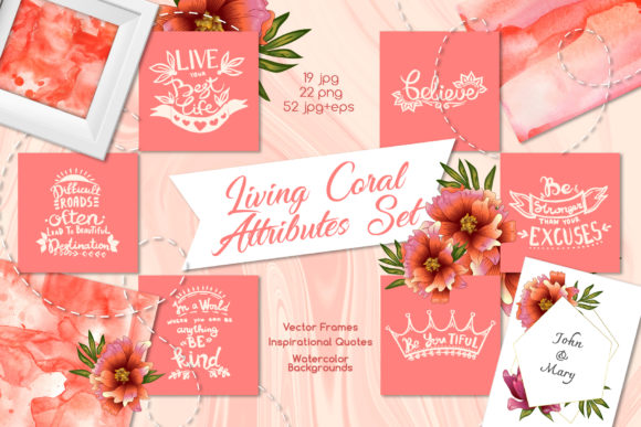 Living Coral Watercolor Illustrations for Modern Design Projects