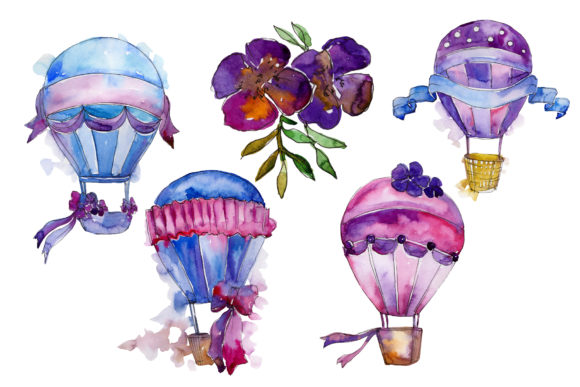 Purple Balloons Watercolor Set: A Versatile Illustrations Asset for Content Creators