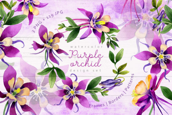Purple Orchid Watercolor Set: A Versatile Illustration for Creative Projects