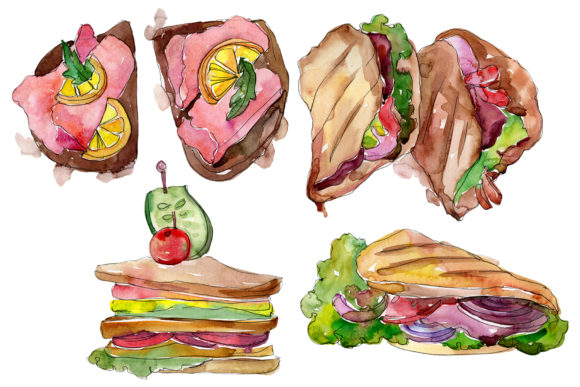 Sandwich Muffuletta Watercolor Illustrations: A Versatile Graphic Design Asset for Handmade Creations