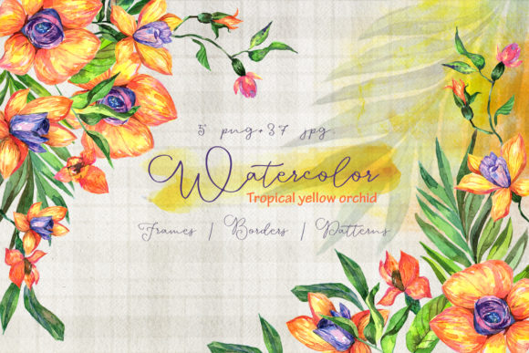 Tropical Yellow Orchid Watercolor Set: A Vibrant Illustration for Local Branding