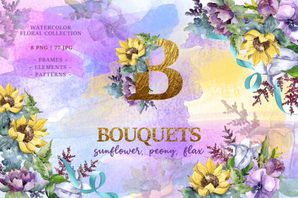 Watercolor Bouquets Illustrations for Commercial Digital Assets