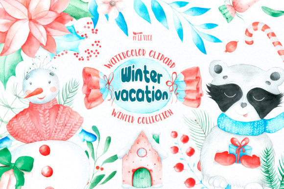 Watercolor Winter Vacation Clipart for Handmade & Illustration Projects