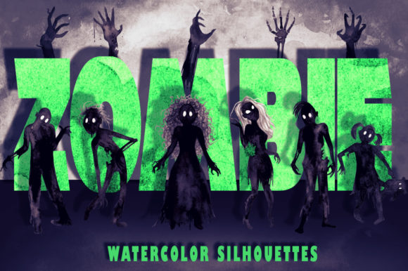 Watercolor Zombie Silhouettes: A Unique Illustration for Content Creators