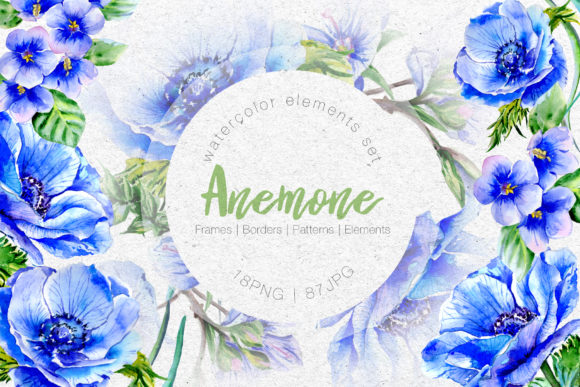 Wonderful Blue Anemone Watercolor Set for Creative Design Projects